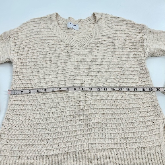 Cream Tunic Length Chunky V-Neck Speckled Lagenlook Old Navy Sweater Small - Picture 2 of 5